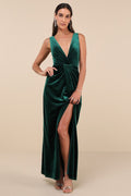 Beautiful Evenings Emerald Velvet Twist-Front Maxi Dress