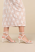 Sydd White Ankle Wrap Low Heel Sandals