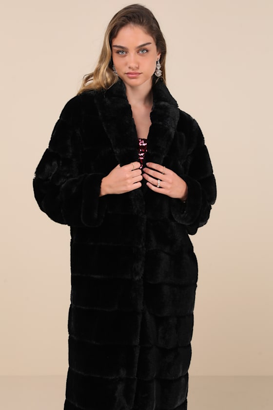Fantastically Cozy Black Quilted Faux Fur Long Coat