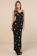 Completely Regal Black Rhinestone Sleeveless Column Maxi Dress