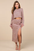 Sparkling Behavior Mauve Pink Sequin High-Rise Midi Skirt