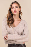 Coquette Cozy Heather Taupe Long Sleeve Bow Pullover Sweater