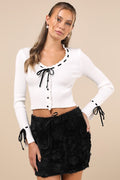 Extraordinarily Flirty Black Fuzzy 3D Rosette Micro Mini Skirt