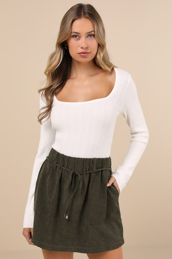 Convincing Charm Dark Olive Green Suede Mini Skirt