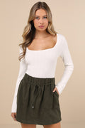 Convincing Charm Dark Olive Green Suede Mini Skirt