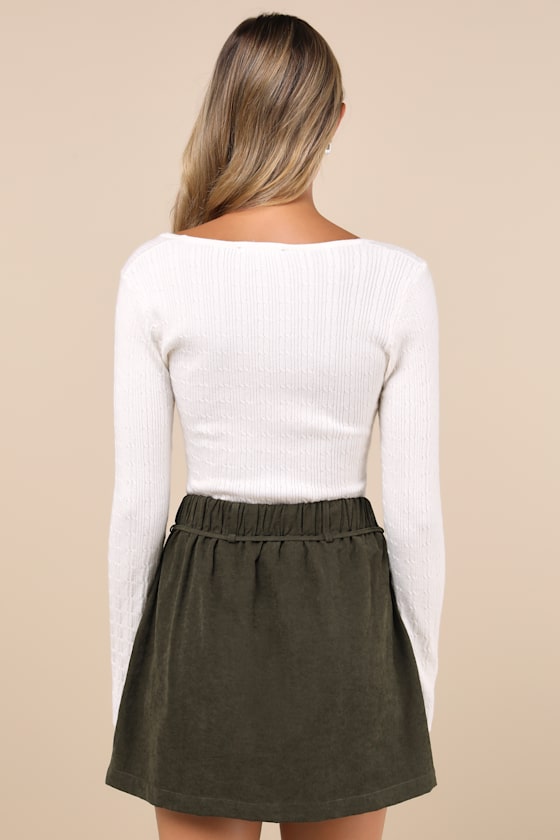 Convincing Charm Dark Olive Green Suede Mini Skirt