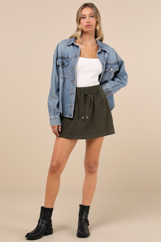 Convincing Charm Dark Olive Green Suede Mini Skirt
