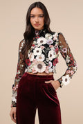 Fantastic Charisma Black 3D Floral Lace-Up Top