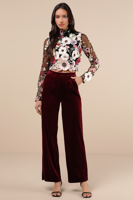 Fantastic Charisma Black 3D Floral Lace-Up Top