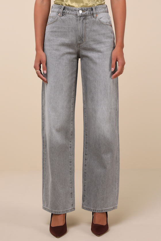 Kate Washed Grey Mid-Rise Baggy Jeans