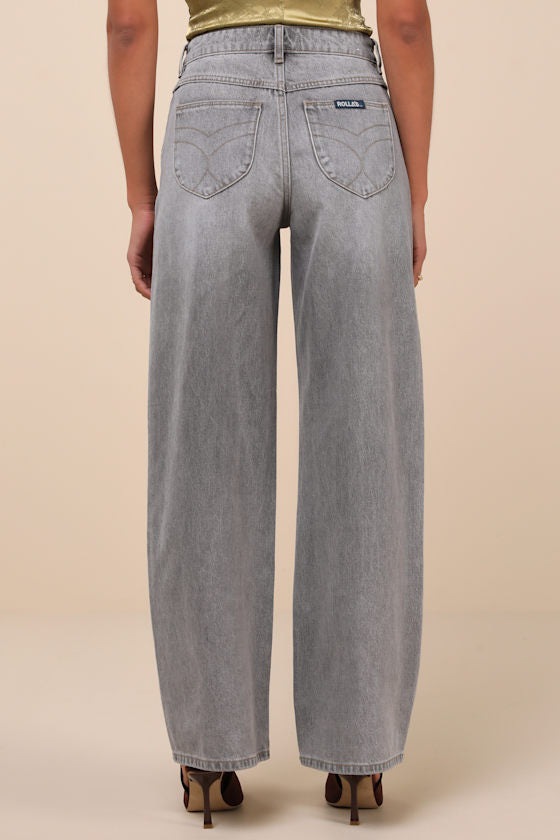 Kate Washed Grey Mid-Rise Baggy Jeans