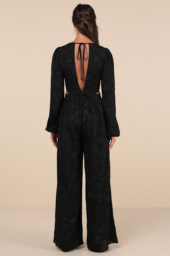 Ravishing Marvel Black Burnout Floral Cutout Wide-Leg Jumpsuit