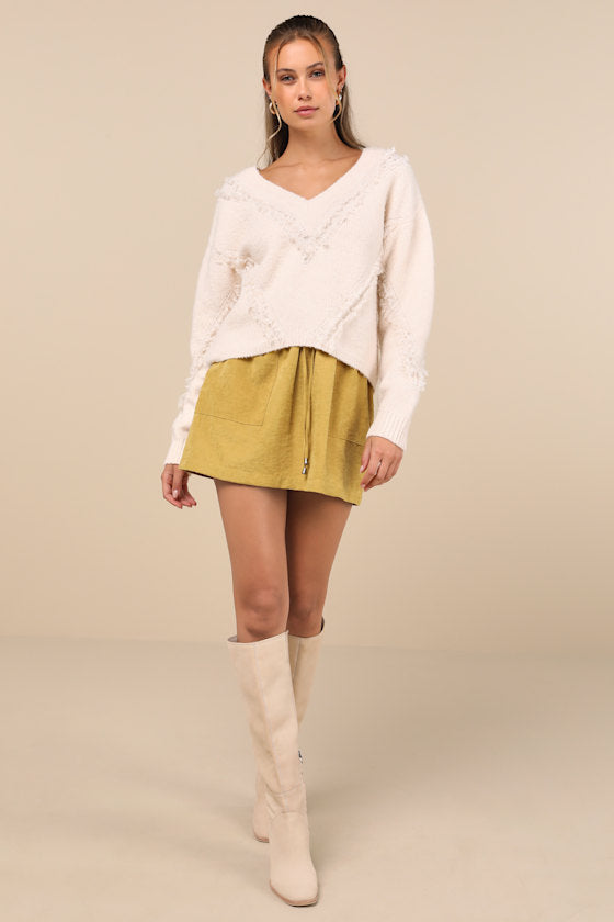 Convincing Charm Mustard Yellow Suede Mini Skirt
