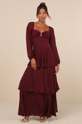 Tier to Enchant Burgundy Long Sleeve Tiered Maxi Dress
