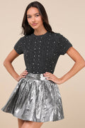 Celebrated Shine Silver Metallic Mini Skirt
