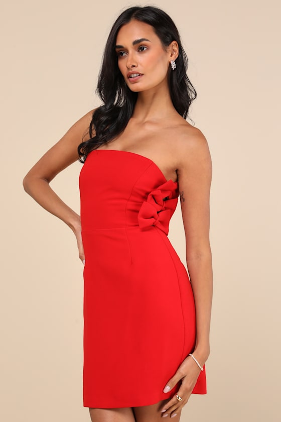 Harlee Red Strapless Bow Mini Dress