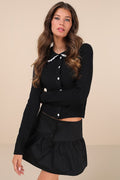Rantifu Black Button-Front Mini Skirt