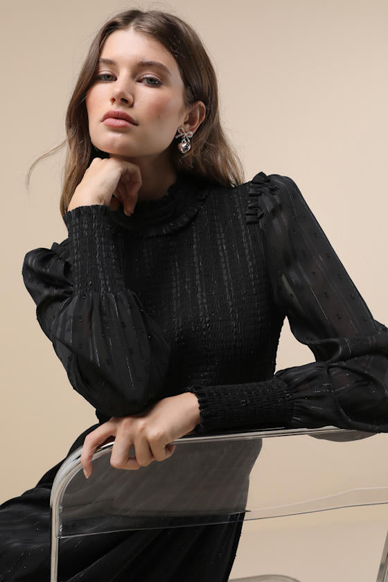Heartful Romance Black Striped Smocked Long Sleeve Mini Dress