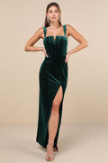 Pristine Luxury Emerald Green Velvet Bustier Maxi Dress