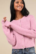 Coziest Crush Pink Marled Heart Button Cardigan