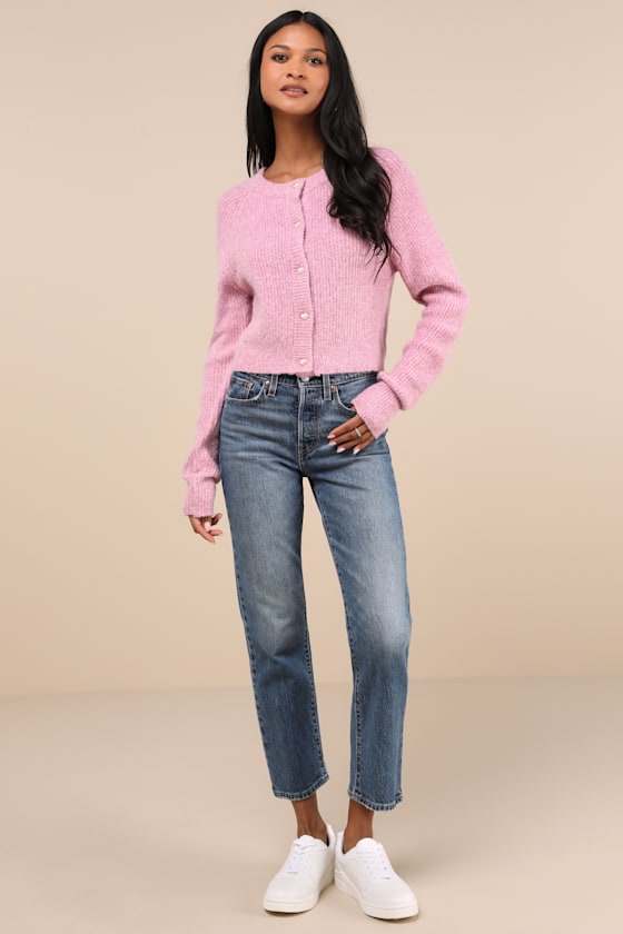 Coziest Crush Pink Marled Heart Button Cardigan