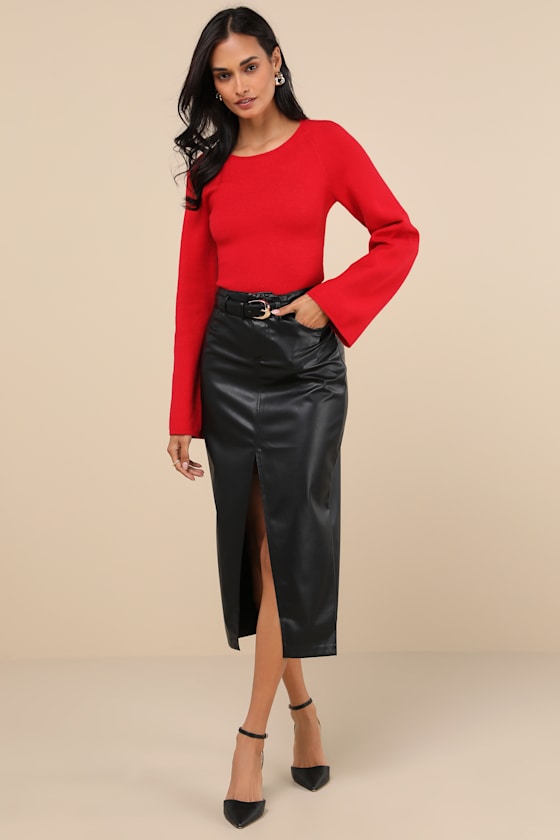 Modern Detail Red Cutout Bell Sleeve Sweater Top