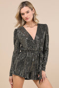 Bettie Gold Metallic Long Sleeve Romper