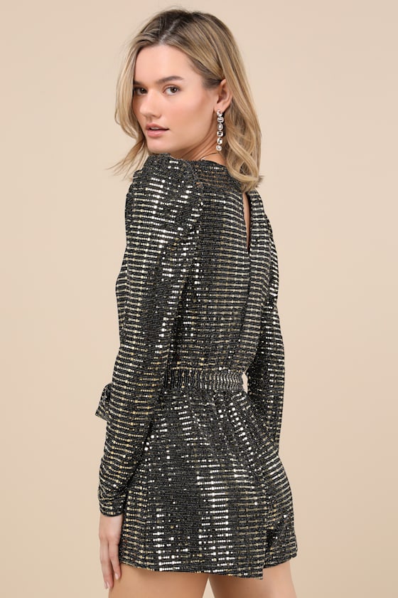 Bettie Gold Metallic Long Sleeve Romper