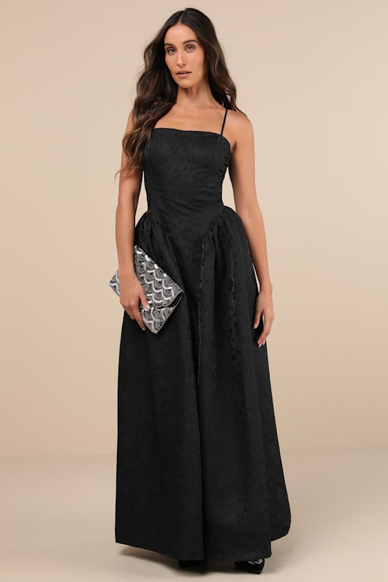 Gorgeous Extravagance Black Floral Jacquard Maxi Dress