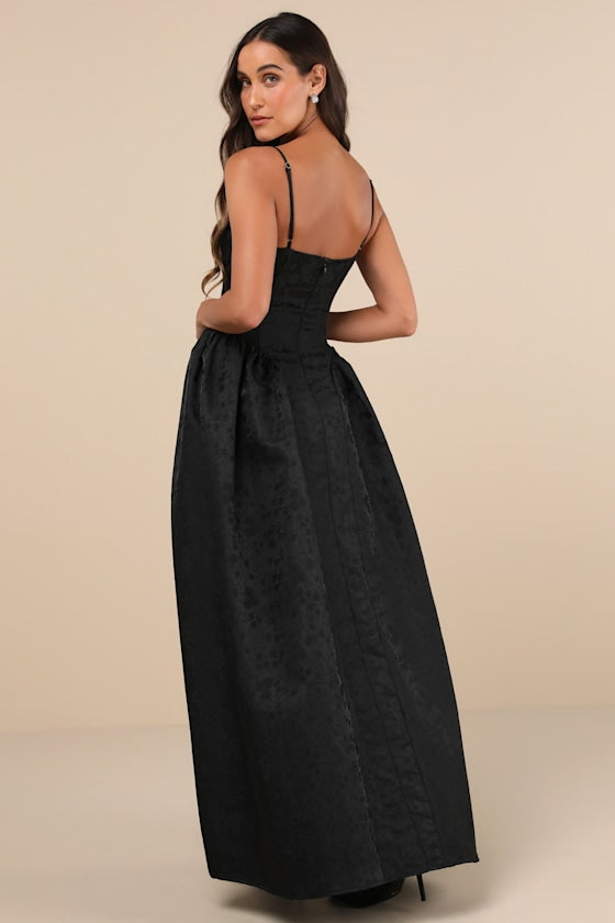Gorgeous Extravagance Black Floral Jacquard Maxi Dress