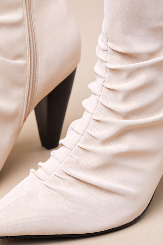 Klint Bone Suede Ruched Pointed-Toe Ankle Boots