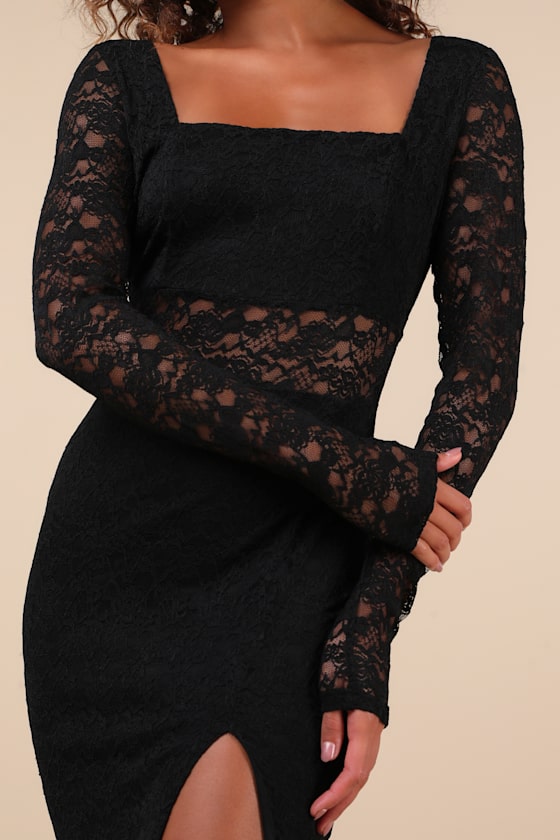 Sensationally Poised Black Lace Long Sleeve Maxi Dress