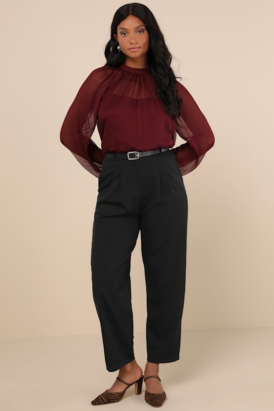 Angelically Airy Burgundy Balloon Sleeve Top