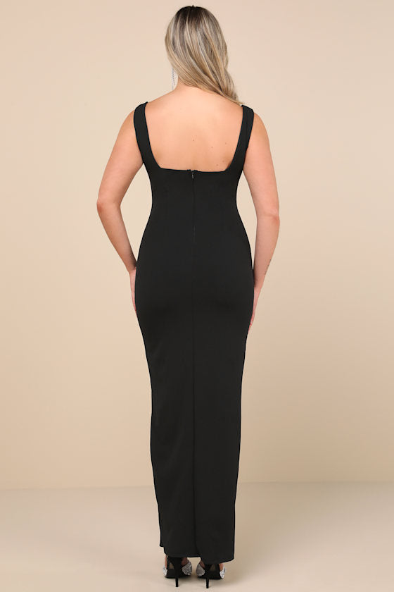Inspiring Allure Black Square Neck Column Maxi Dress