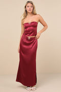Priscilla Burgundy Satin Maxi Skirt