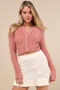 Maeve Cream Knit 3D Floral Applique Mini Skirt