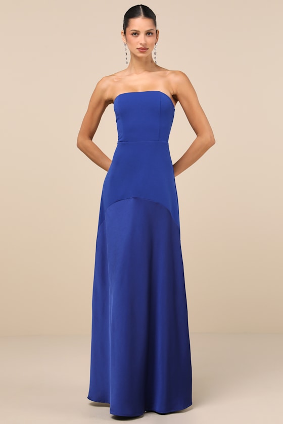 Compelling Style Royal Blue Strapless A-Line Maxi Dress