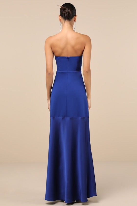 Compelling Style Royal Blue Strapless A-Line Maxi Dress