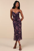 Total Crush Purple Floral Print Mesh Lace-Up Midi Dress