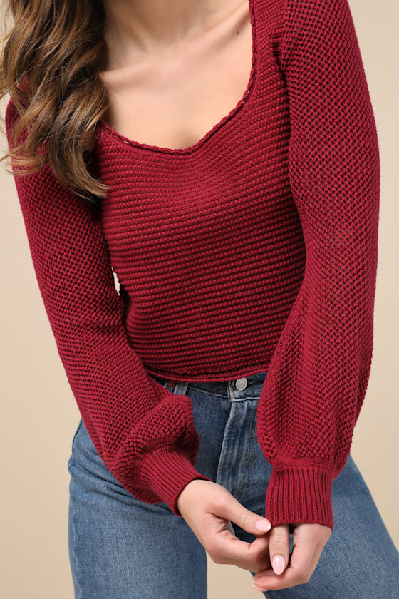 Best Essence Burgundy Knit Long Sleeve Sweater Top