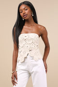Envied Attitude Beige Crochet Strapless Crop Top