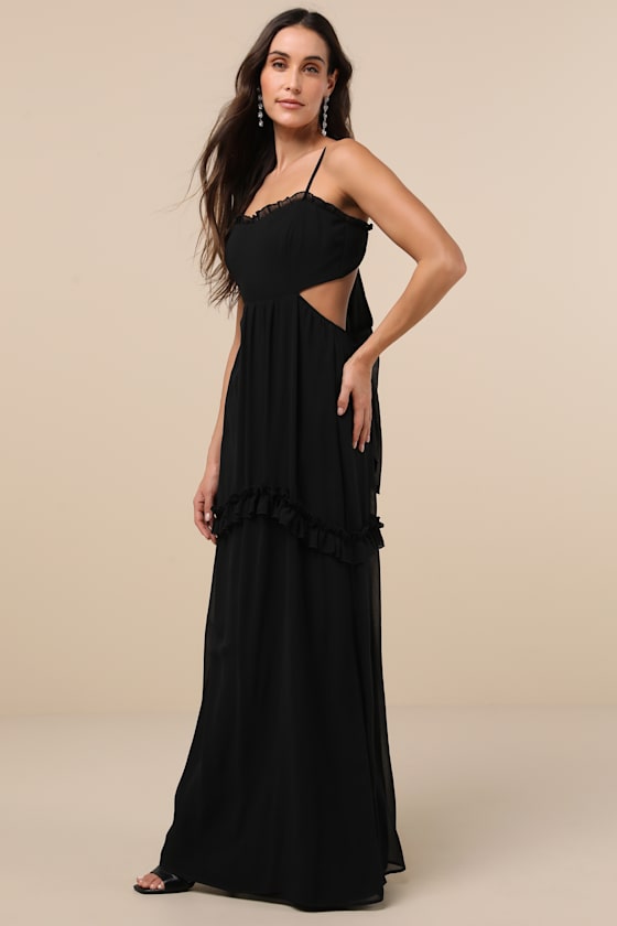 Pronounced Perfection Black Cutout Tie-Back Maxi Dress