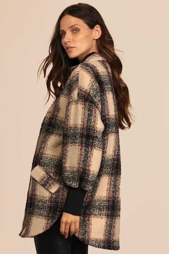Layer on the Cozy Beige Multi Plaid Oversized Shacket