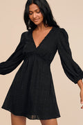Forever In My Heart Black Striped Balloon Sleeve Mini Dress