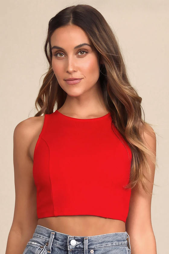 Let's Tie It Red Tie-Back Cropped Tank Top
