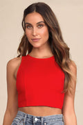 Let's Tie It Red Tie-Back Cropped Tank Top