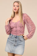 Feeling So Cute Mauve Floral Mesh Balloon Sleeve Crop Top