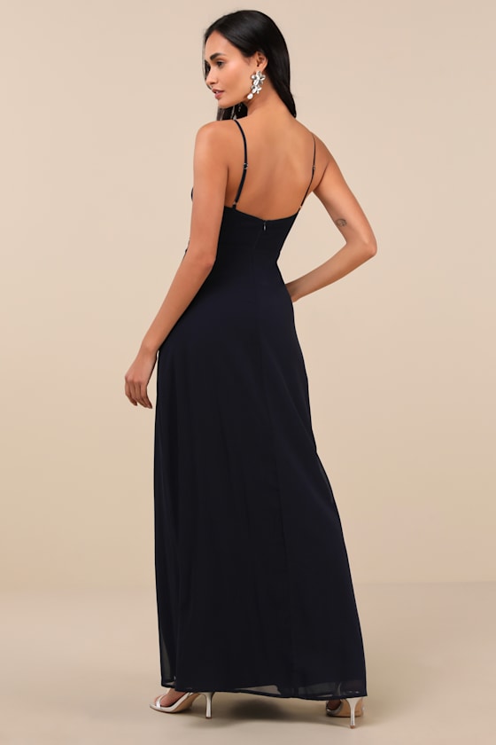 Marveled Beauty Navy Sleeveless Tie-Front Maxi Dress