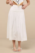 Kesia White Textured A-Line Midi Skirt