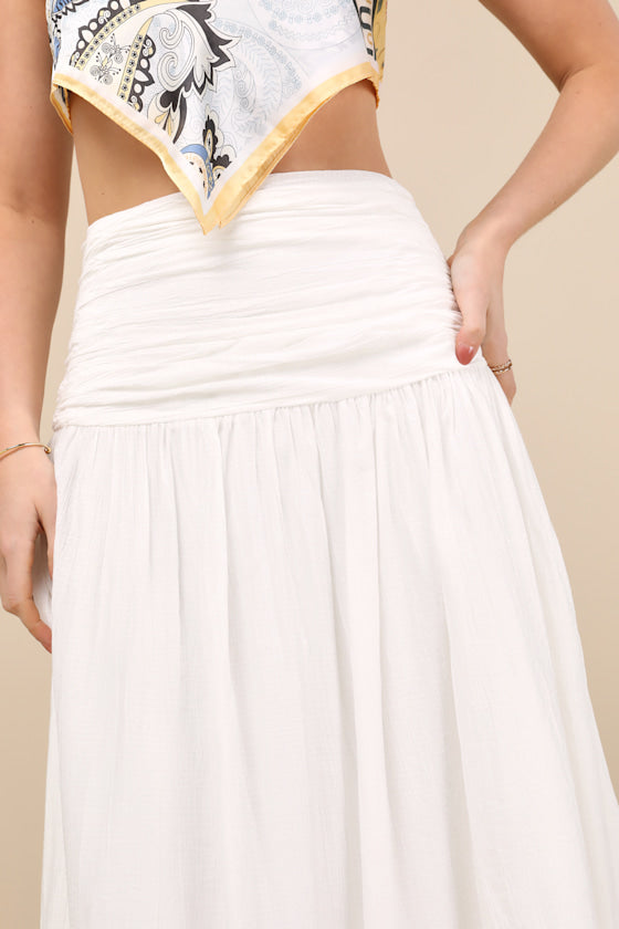 Kesia White Textured A-Line Midi Skirt